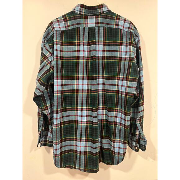Men’s Ralph Lauren Blake Preppy Flannel Button Down Plaid Shirt Green Blue XL - Picture 3 of 6